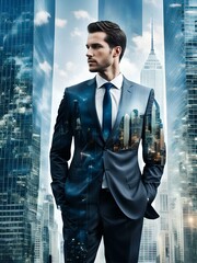 Fototapeta premium background with businessman in front of a city