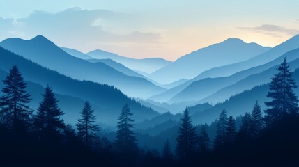 Fototapeta premium Silhouetted mountains at dusk with clouds rolling in and trees swaying in the wind. 