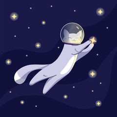 Astronaut cat catches a star in space