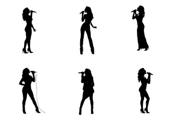 Female Singer Silhouettes in Dynamic Performance Poses