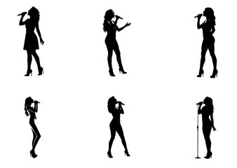 Female Singer Silhouettes in Dynamic Performance Poses