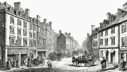 Old photo of the street of the old city. Sepia.