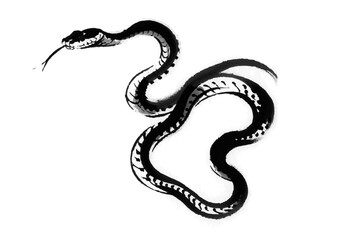 2025年巳年年賀状素材水墨画風