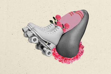Composite trend artwork 3D sketch collage of march flower nature woman day poster bodyless legs...