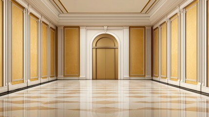 Obraz premium A large, empty room with gold walls and a gold door