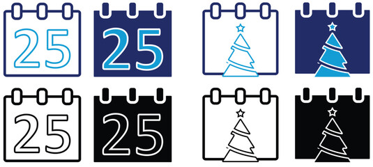 25 Dec Christmas Card line and Fill web icons set isolated. Colorful Collection of Xmas Card icons set. Set of Modern Flat Christmas Icons for Design Projects