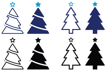 Obraz premium Christmas Tree line and Fill web icons set isolated. Colorful Collection of Pine tree icons set. Set of Modern Flat Christmas Icons for Design Projects