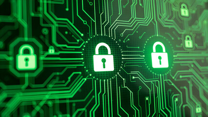 Cyber Security and Data Protection digital icon. Ransomware Cyber Security Email Phishing Internet Technology Lock Vault Protection