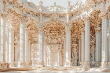 Naklejka premium Ornate White Colonnade Interior with Intricate Carvings