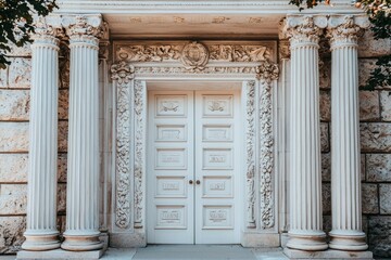 Obraz premium Ornate White Doorway with Decorative Columns and Intricate Carving