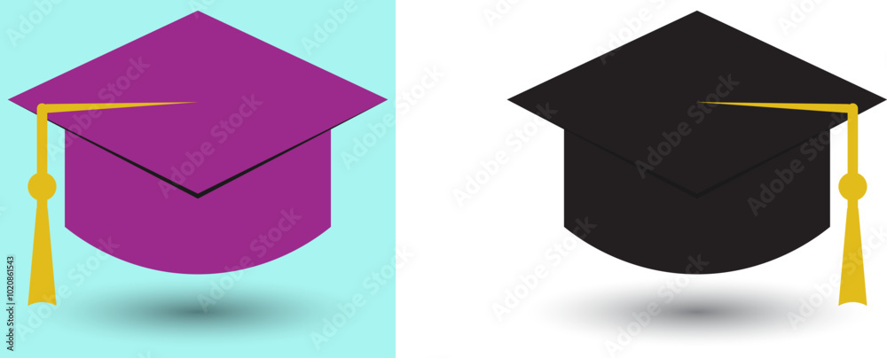 Wall mural graduation cap icon. student hat filled academic cap illustration.