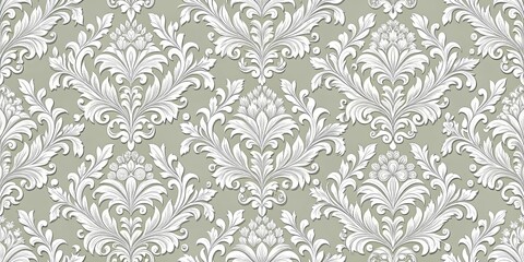 Intricate Floral Motif Pattern With Delicate Leaf Scrolls and Delicate Blooms on a Soft Green Backdrop