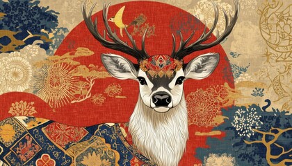 Deer adorned with luxurious Chinese brocade