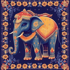 Elephant with detailed Patola patterns