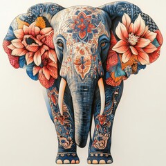 Elephant adorned with detailed batik patterns