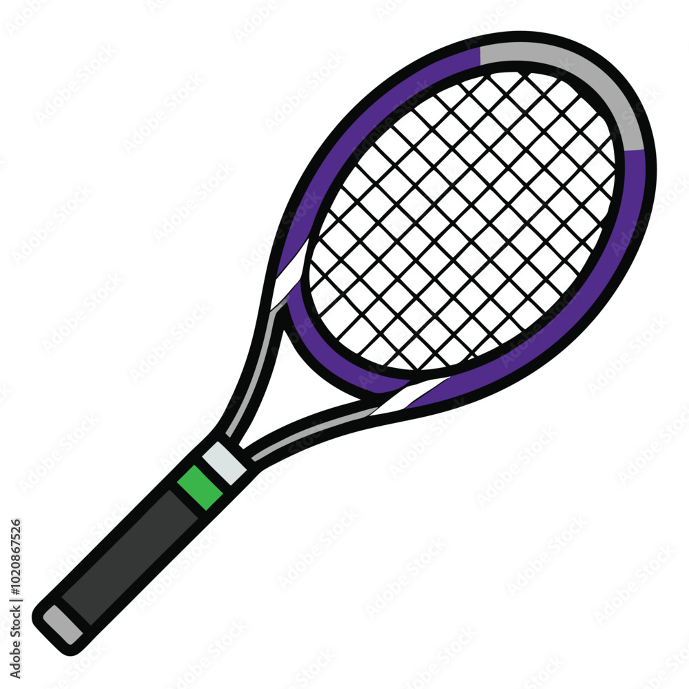 Sticker Silhouette Tennis Racket with Colorful Player.