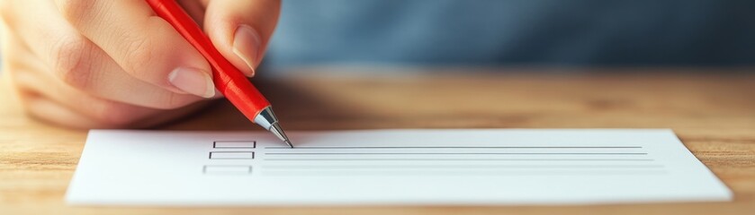 A person writing on a blank paper with a red pen, illustrating the act of note-taking or organizing thoughts effectively