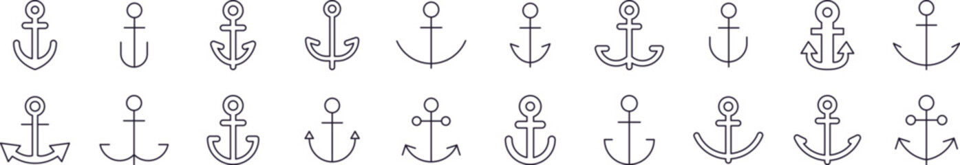 Anchor Outline Icon Collection. Editable Stroke. Perfect for Infographics, Articles, Books, Flyers, Banners