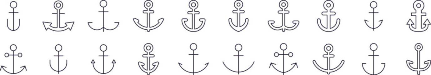 Anchor Outline Sign Collection. Editable Stroke. Perfect for Infographics, Articles, Books, Flyers, Banners