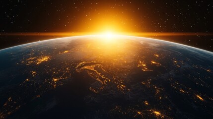 Obraz premium Earth From Space Sunrise City Lights Planet Night Sky