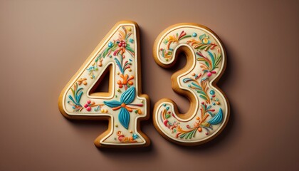 Naklejka premium Decorated cookie, number 43, illustration for birthday or anniversary celebration