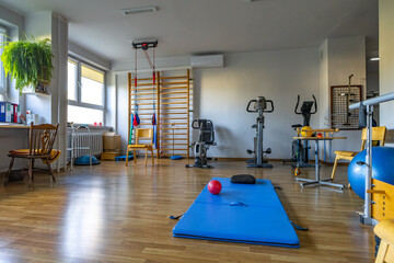 An exercise room with rehabilitation equipment for exercises for sick patients with fractures