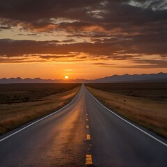 Fototapeta premium Lonely Empty Road Line Peaceful Street Highway route Sunset