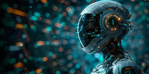 Futuristic robot with a intricate cybernetic design and illuminated circuits, symbolizing advanced technology