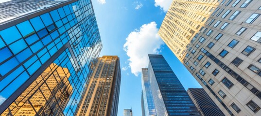 Fototapeta premium High-resolution photograph of an office building with glass walls, showcasing the modern architecture and architectural details of skyscrapers