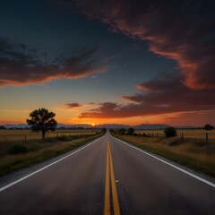 Naklejka premium Road Peaceful Street Highway route Sunset