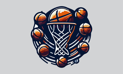 Vector Logo of Ball Entering Basket, Perfect Basketball Basket Illustration, Basketball Sports Logo Design The Ultimate Goal in Business