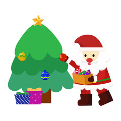 santa claus decorate a christmas tree