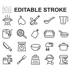 Set of cooking icons. Contains cooking utensils icons such as grill, knife, cutting board and more.