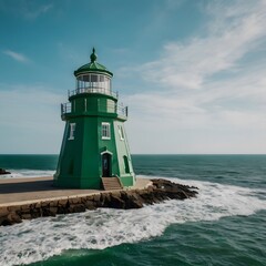 Fototapeta premium Green Lighthouse Tower Maritime Coastline