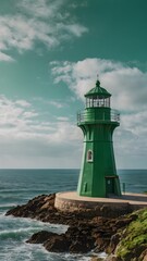 Obraz premium Green Lighthouse Tower Coast Coastline near the Ocean