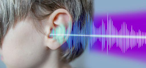 ear closeup, child listening, sound wave, acoustics and sound vibrations, Auditory System, Hearing...