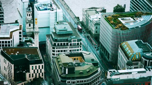King William Street, London Bridge Aerial Panoramic View London Urban Skyline, Cityscape England, United Kingdom, Great Britain, Europe