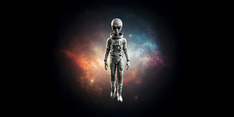 Alien Martian in Spacesuit Outfit Gear, Floating,  Extraterrestrial UFO Outer Space