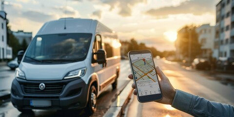 Digital interface showing passenger van booking options and rental prices