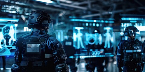 Digital interface showing police uniforms and equipment for public safety