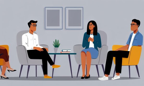 A group of people are sitting in chairs around a table Video