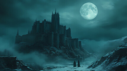 Fototapeta premium A mighty castle in the moonlight.