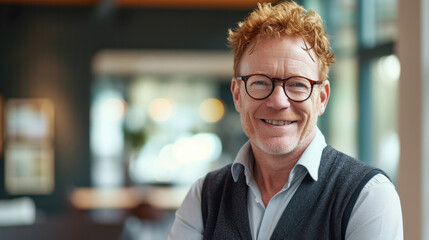 Fototapeta premium Confident Dutch human resources consultant at workplace with positive demeanor