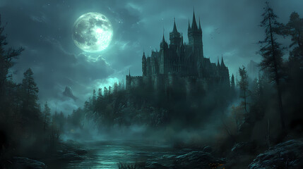 Fototapeta premium A mighty castle in the moonlight.