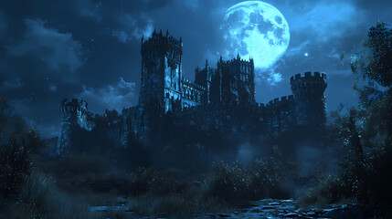 Fototapeta premium A mighty castle in the moonlight.