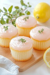 Lemon Glazed Mini Cakes with Fresh Herb Garnish