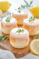 Fototapeta premium Lemon Glazed Mini Cakes with Fresh Herb Garnish