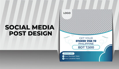 editable square background. Modern social media post template with travel theme. Usable for social media post, banner and web internet ads.