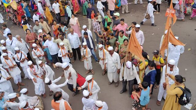 Pune, Maharashtra. July 2,2024 : Thousands of devotees walking from Alandi and dehu to pandharpur for visit vitthal rakumai temple. Wari is Maharashtras biggest annual pilgrimage.