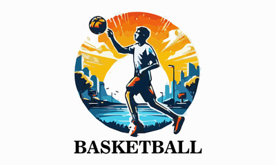 This vector illustration shows a teenage boy playing basketball. This design is very suitable for use as a poster design, t-shirt or sports promotional material